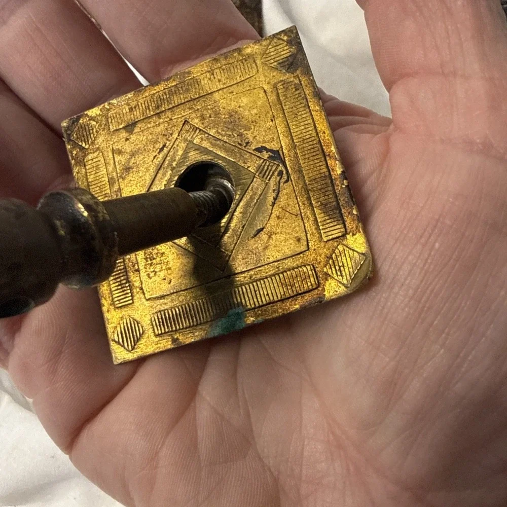 Vintage Lot Brass 6 Arts & Crafts drawer Square Ring pull Steampunk Boho Diamond